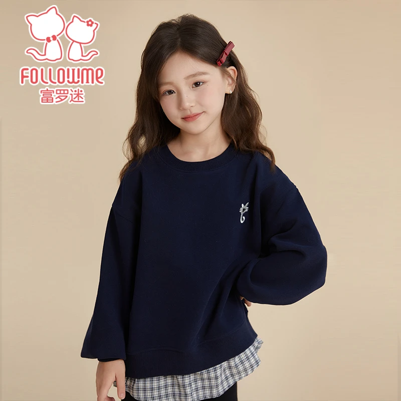 富罗迷儿童卫衣秋冬新款女童时尚韩版假两件宽松百搭卫衣F5C2153Z