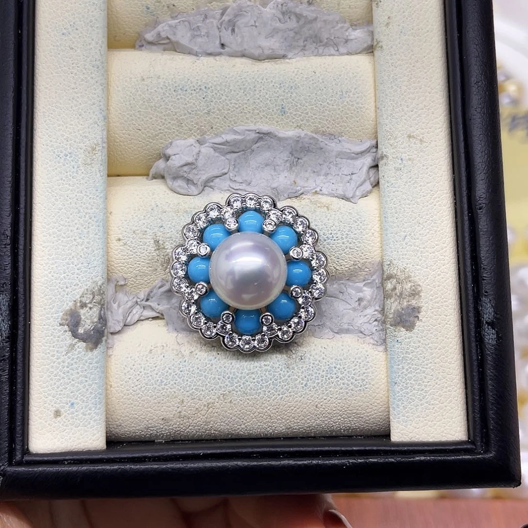 银S925镶嵌颈饰海水珍珠澳白宝石光复古风吊坠