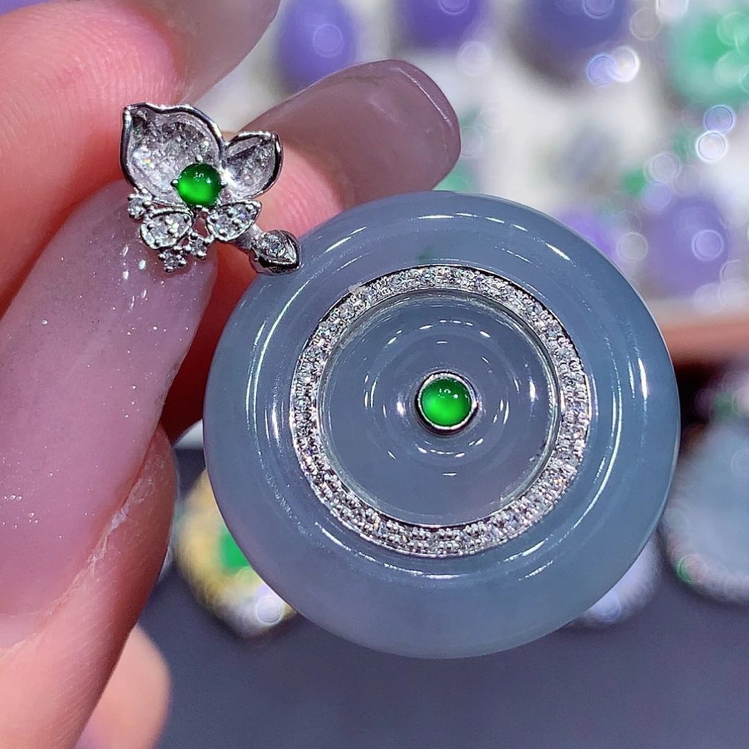 翡翠18K金镶嵌吊坠(不含链)