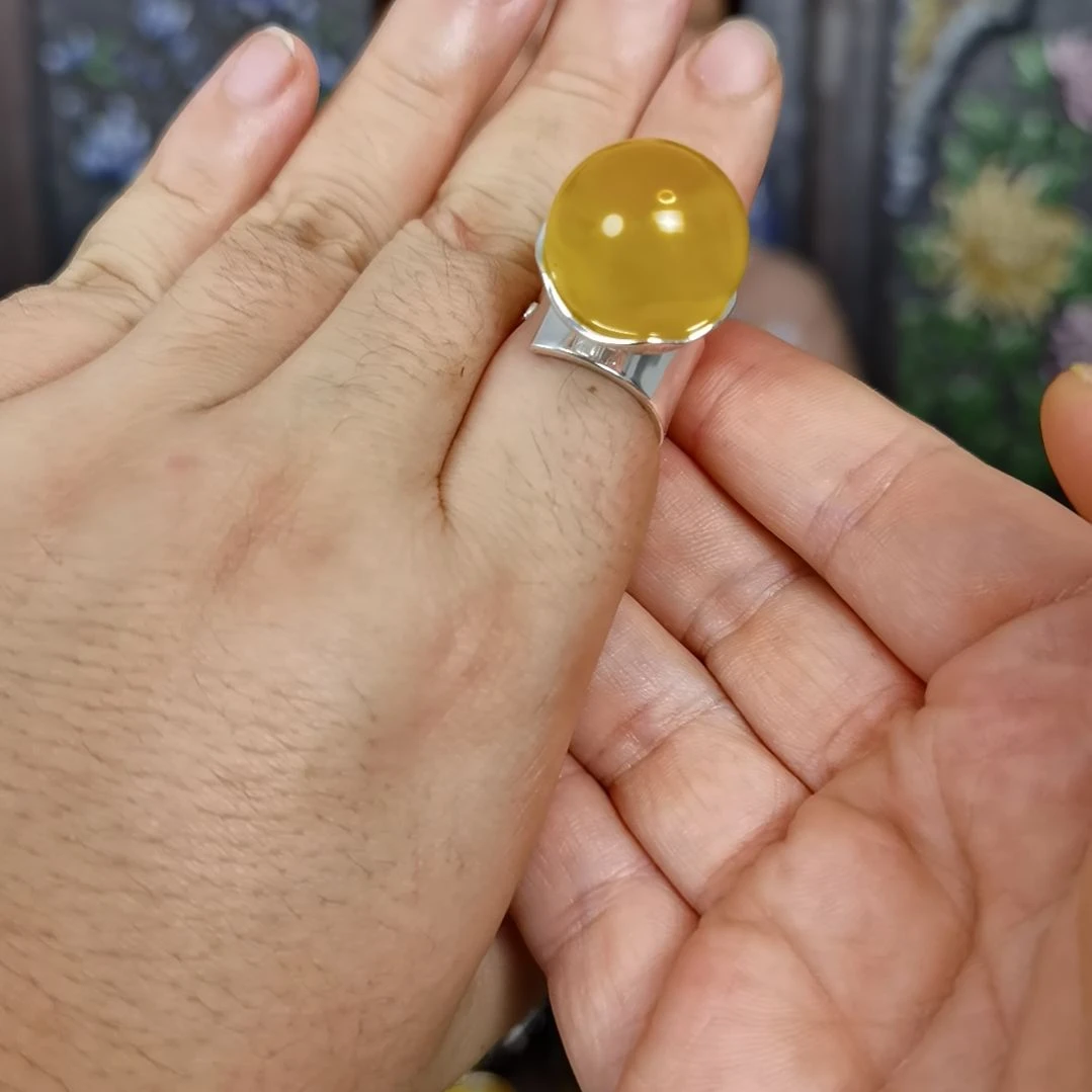琥珀银S925镶嵌戒指