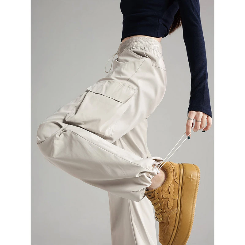 2025爆款美式女秋宽松工装裤高腰直筒阔腿裤户外速干登山运动裤女