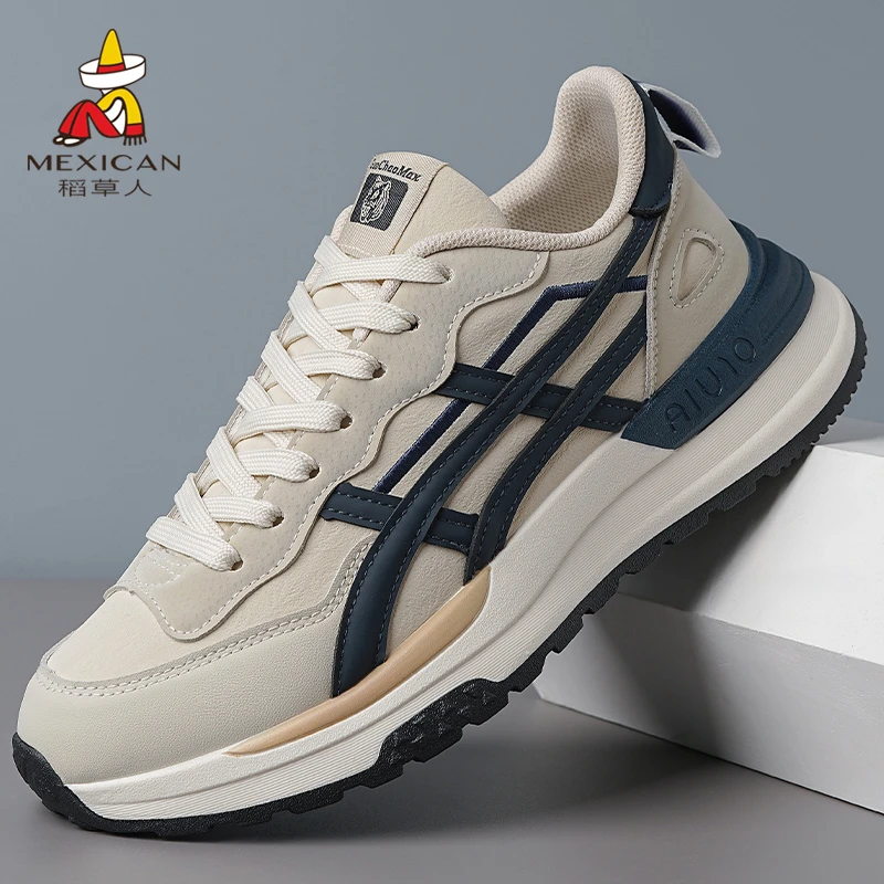 稻草人男鞋秋季款爆款2025新款皮面潮流运动鞋跑步百搭休闲阿甘鞋
