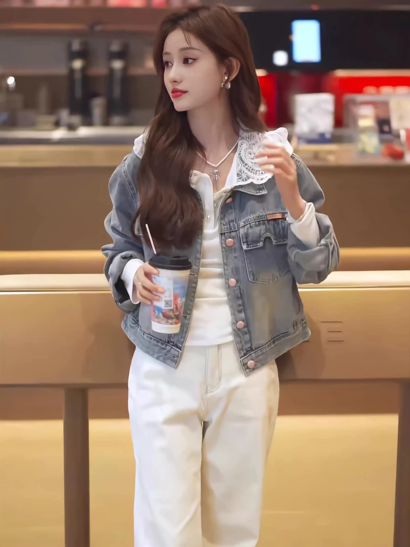 2025春季新款港风复古设计感后背刺绣短款牛仔外套女百搭洋气上衣