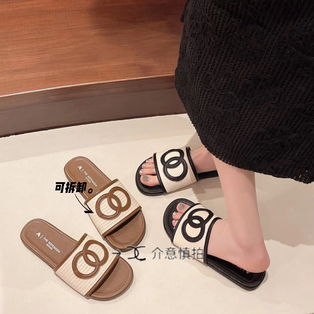 平底小香风一字拖鞋女鞋子2025年新款夏季外穿法式小凉拖沙滩凉鞋