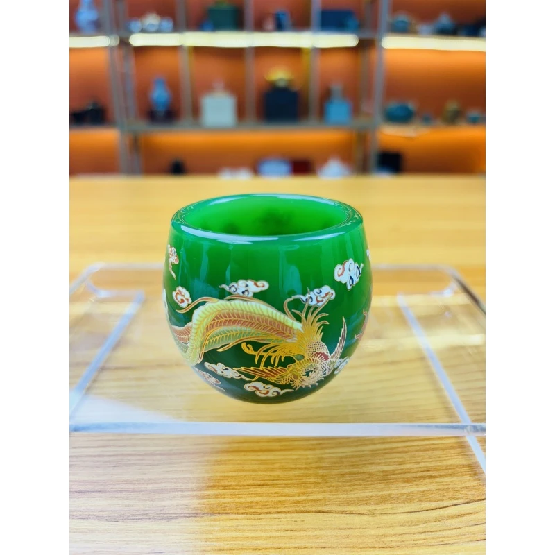 官方正品《龙凤呈祥》绿琉璃夜光杯/龙底