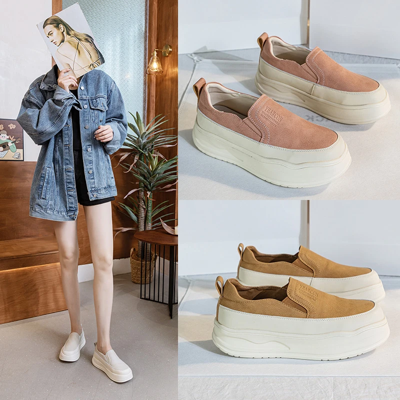 厚底乐福鞋女2025春夏秋新款懒人休闲一蹬百搭时尚底牛皮单鞋