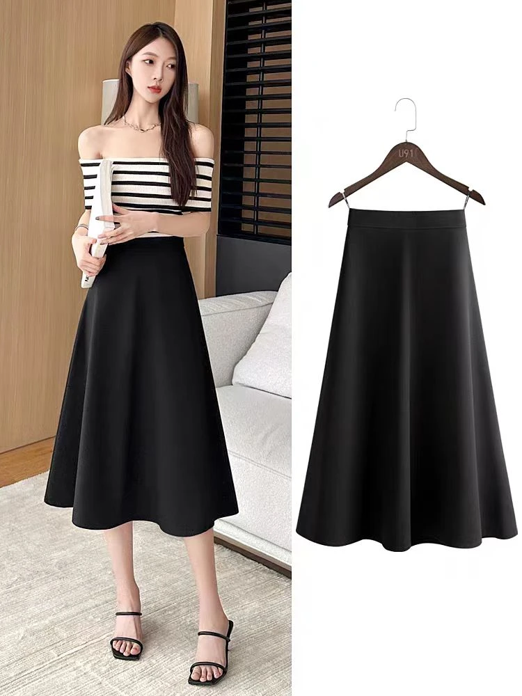 清仓【2个裙长】夏季小个子薄款显瘦高腰大摆百搭中长裙
