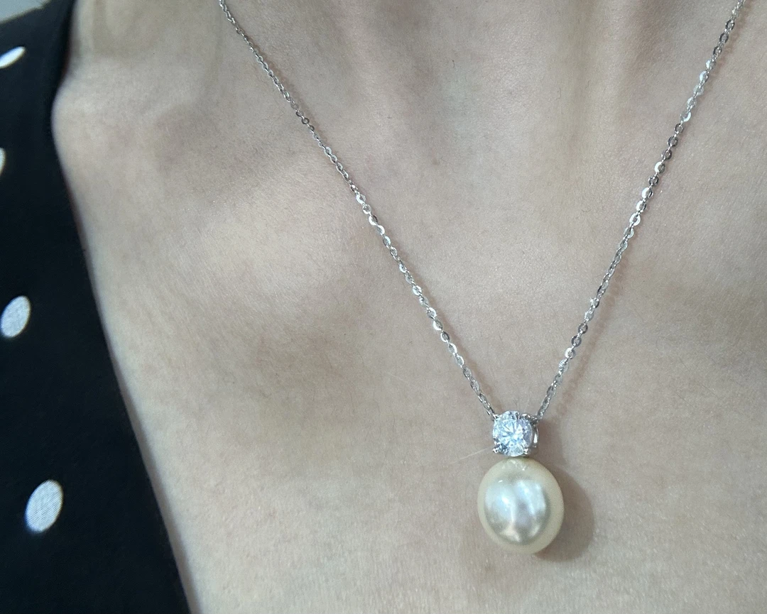 坠链均925银仿珍珠 甜美风其它镀层原创设计女银链银色时髦韩系风