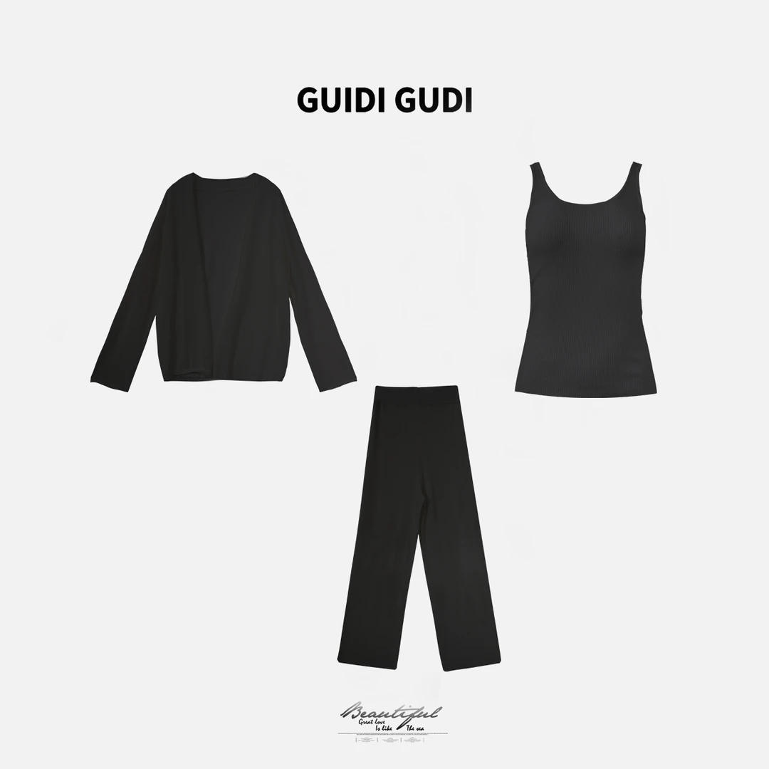 GUIDI GUDI【如初见】黄加蓝外套+背心+休闲裤套装 D