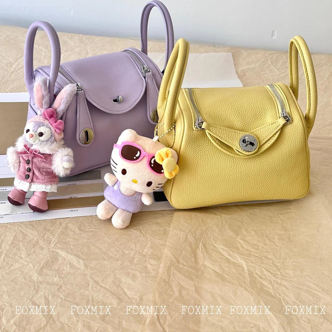 小众韩风波士顿迷你枕头包斜挎软皮盒子包女荔枝纹斜挎手机包小包