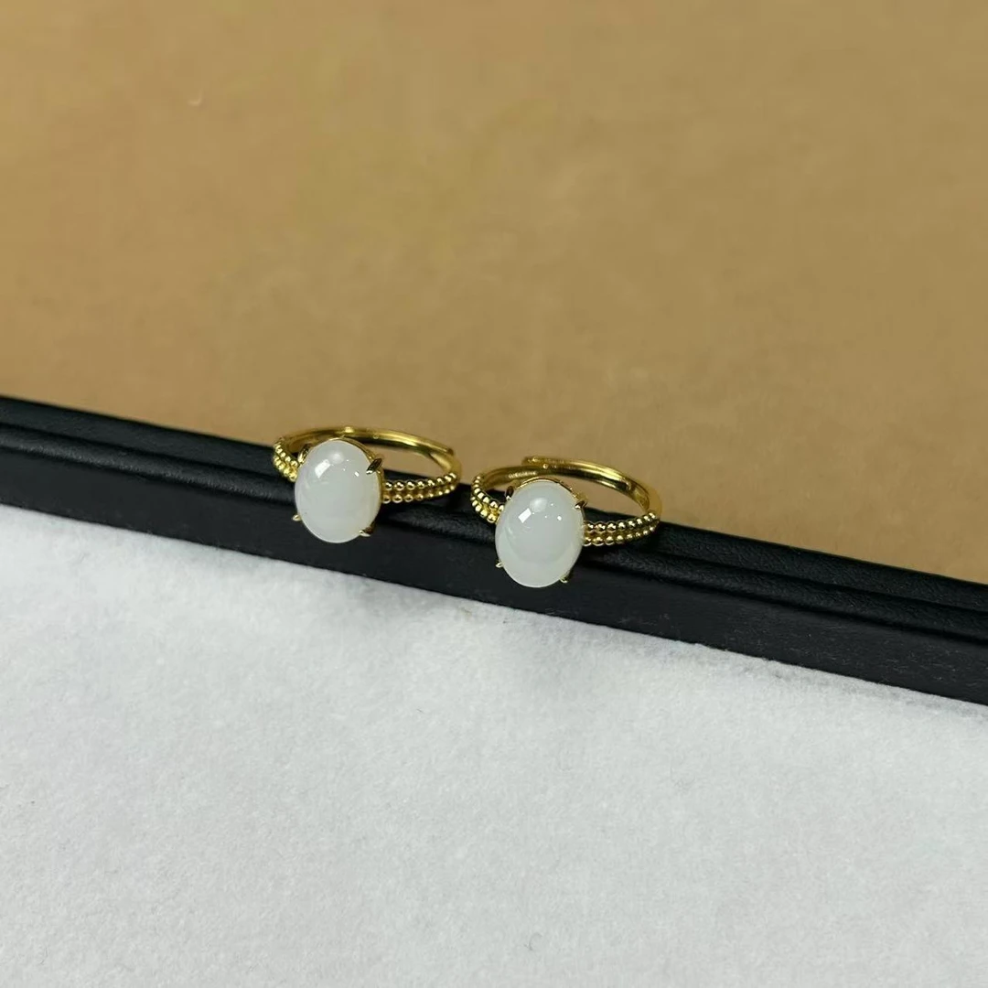 【缺货】S925和田玉白玉蛋面戒指多样性发一 10*8*4* BY3183
