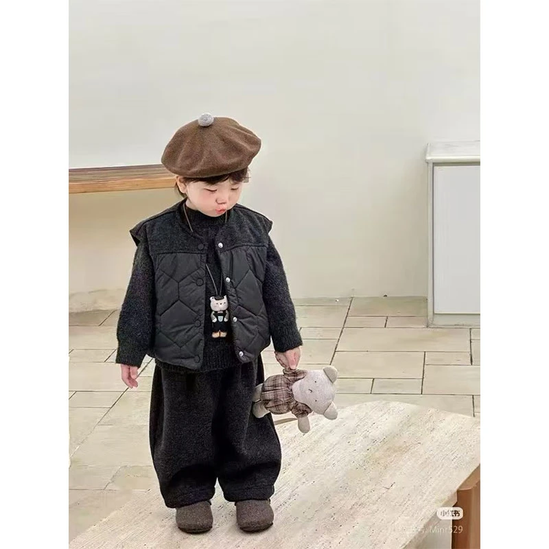 Yonsea云稚套装洋气马甲森系男女童套头韩版加厚外套秋冬三件套潮