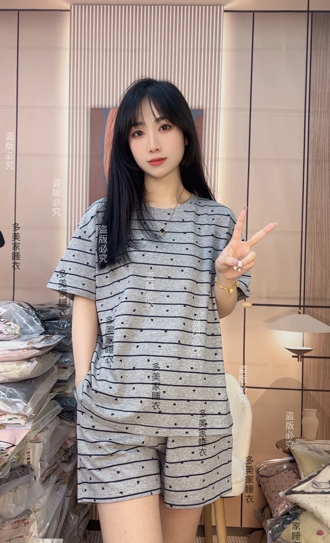 韩系复古条纹爱心夏季休闲款家居服