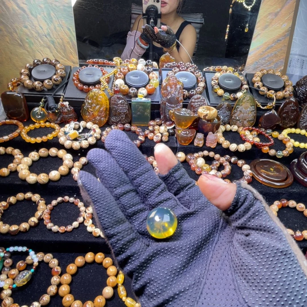 琥珀未镶嵌手链平安扣
