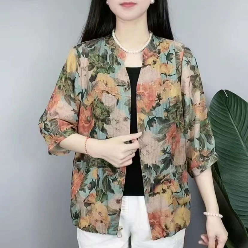 春夏季洋气百搭显瘦妈妈装开衫防晒上衣