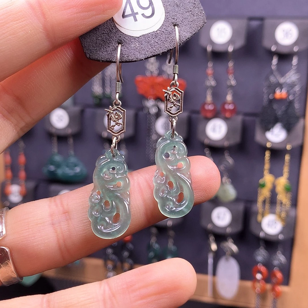 银S925镶嵌翡翠耳饰