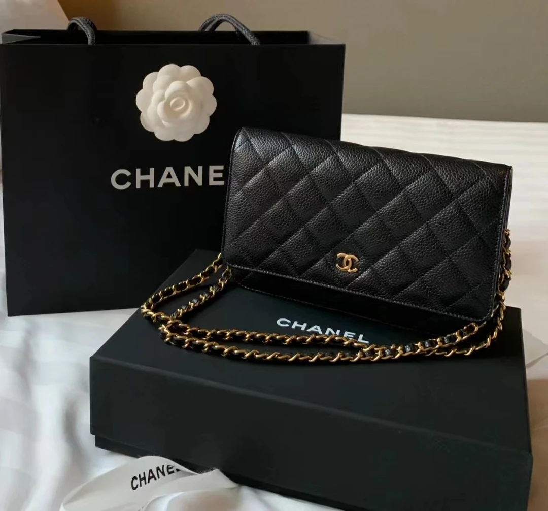 99新 Chanel/香奈儿 黑金荔枝牛皮发财woc包 芯片 18cm 14212841