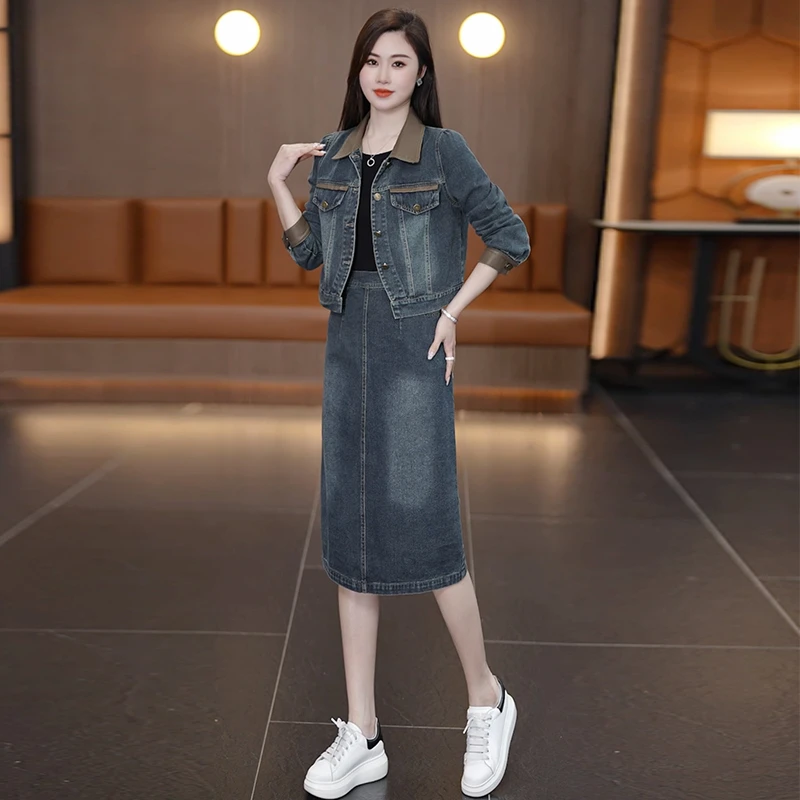 牛仔套装裙女2025秋季新款时尚洋气休闲显瘦气质减龄连衣裙两件套