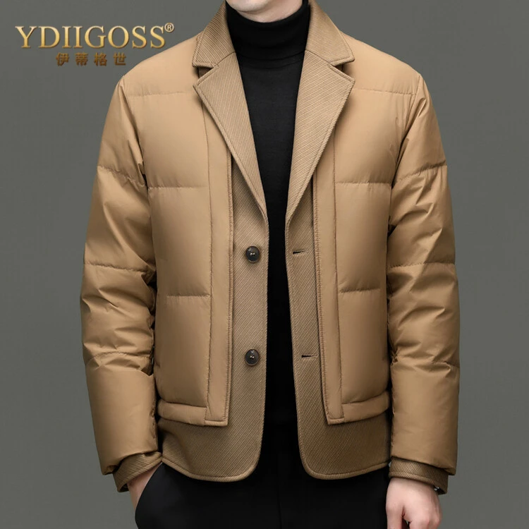YDIIGOSS西装领羽绒服秋冬新款时尚设计新国标拼接宽松短款外套