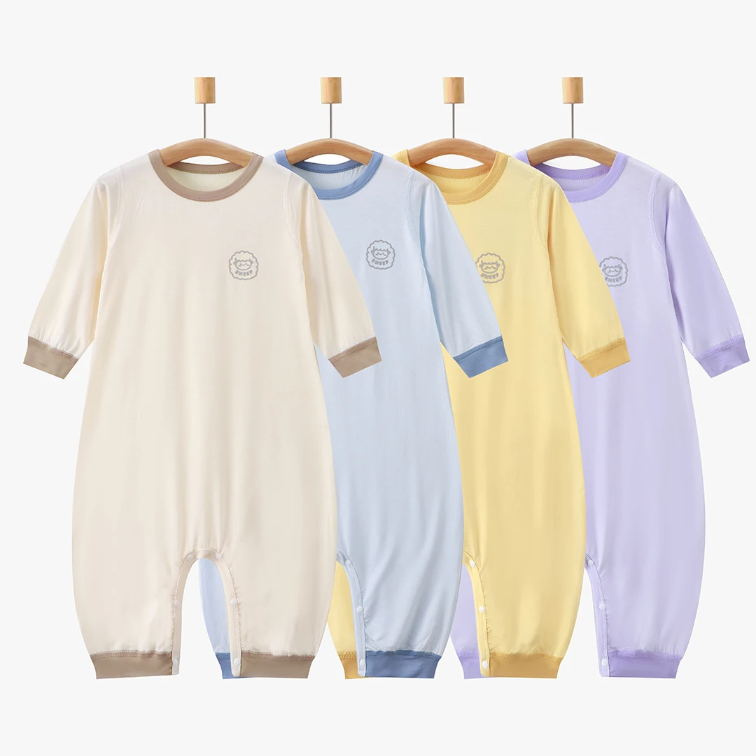 【7A抗菌】清凉透气薄款连身护肚男童女童长袖家居服爬服睡衣优可丝