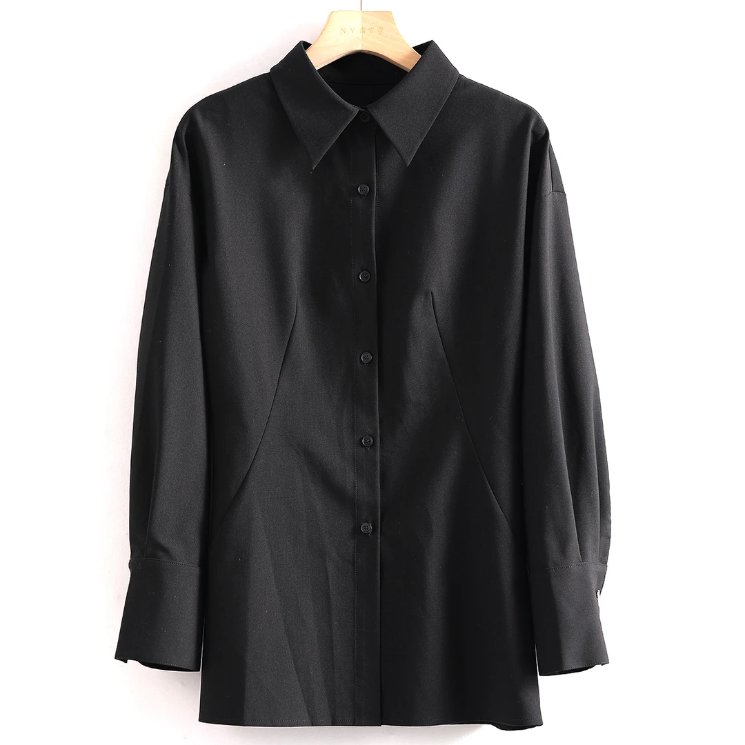 D11P-R-9242 上身超有气质！女士时尚纯色简约百搭长袖休闲衬衫