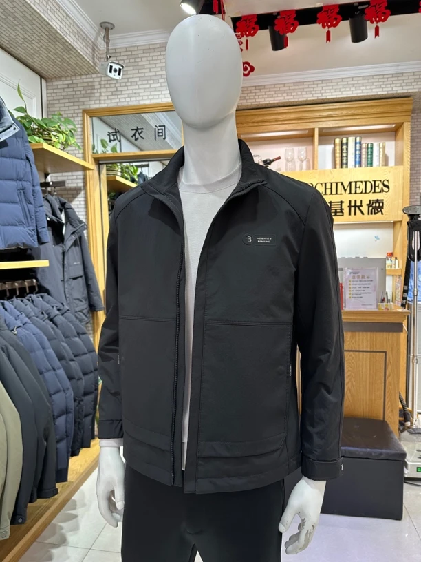 春季常规款时尚男保暖男装休闲商务纯色男士立领夹克男款黑色百搭