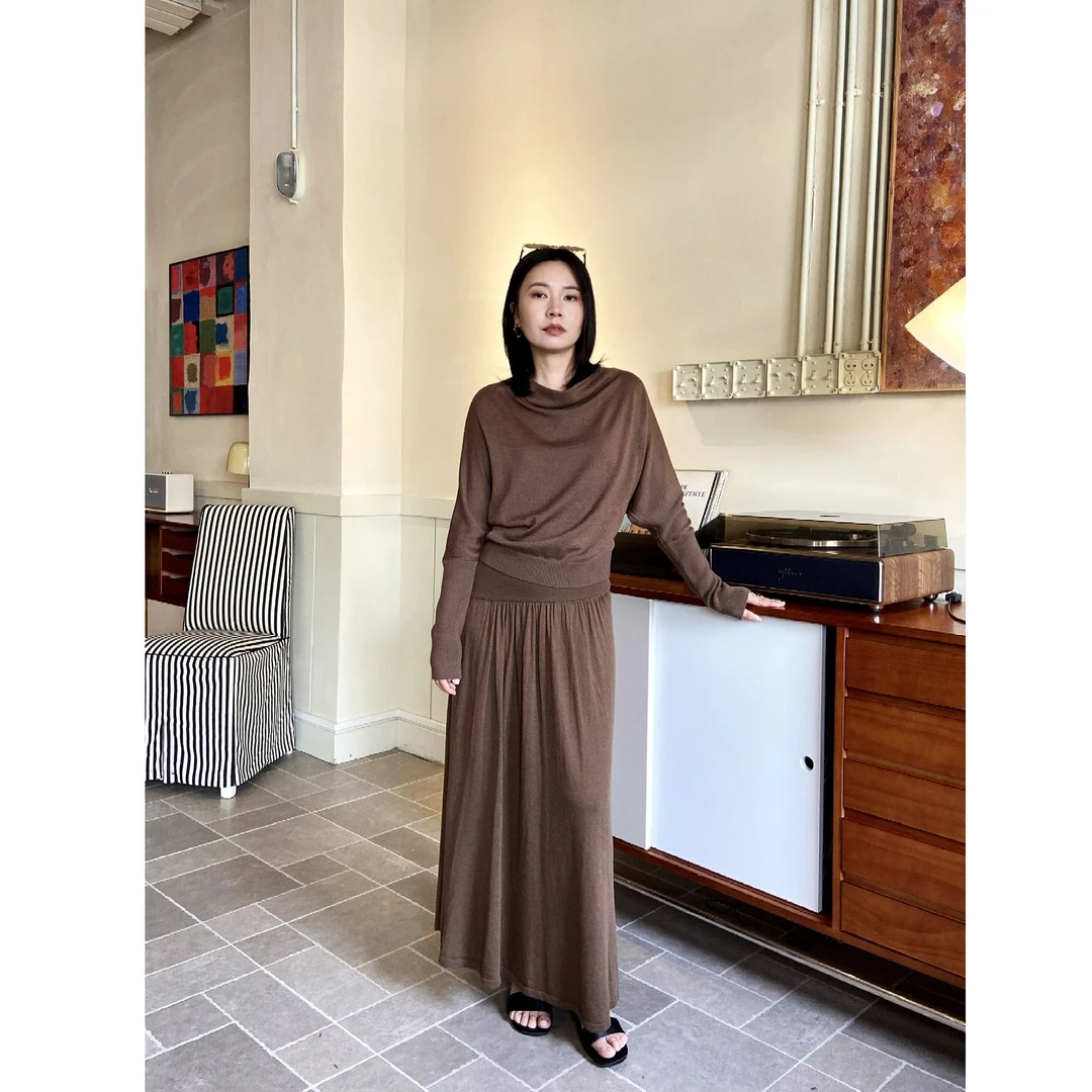 吟游诗人|浪漫情怀亲肤荡荡领针织衫褶皱半裙
