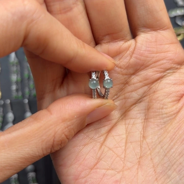 翡翠银S925镶嵌耳饰