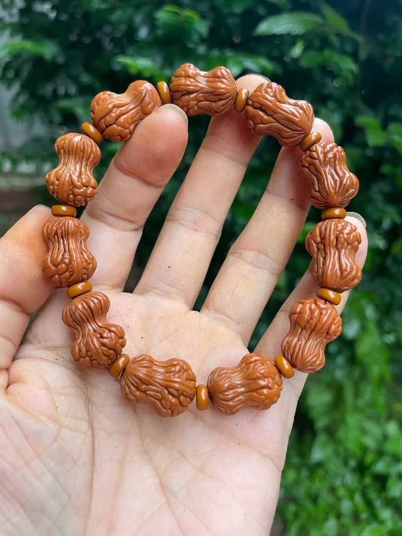 秦岭野生龙纹桃核异型花生葫芦精品手串