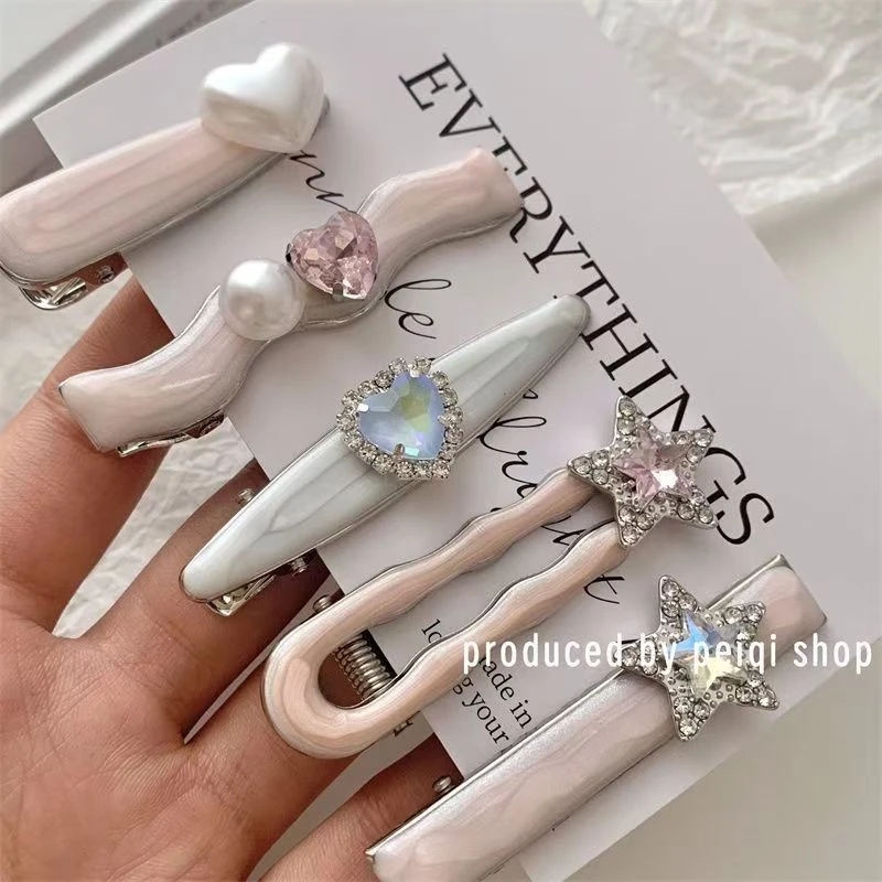 粉色系银河细闪甜美爱心发夹侧边夹ins风高级感发饰女