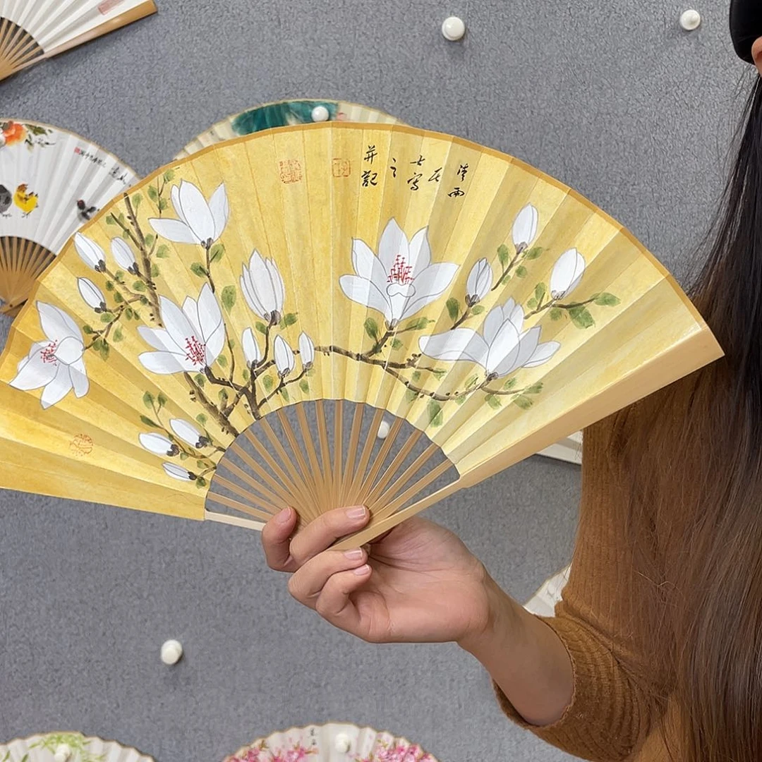 国画8寸玉竹-纯手绘-文玩扇骨（默认粘好）