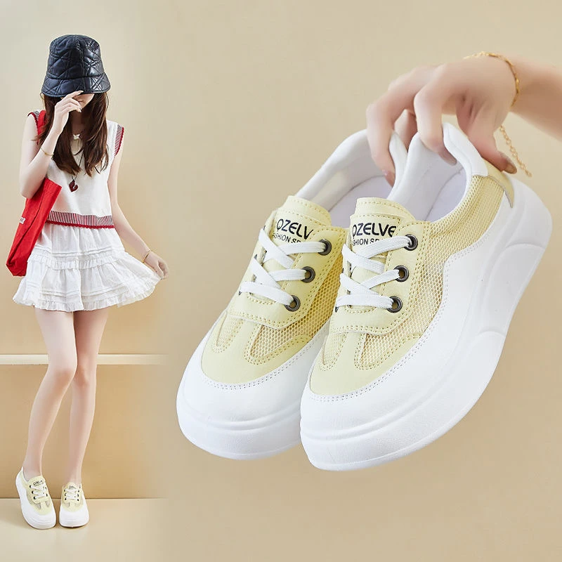 2网面透气小白鞋女2025夏季新款韩版百搭运动休闲鞋厚底时尚网鞋