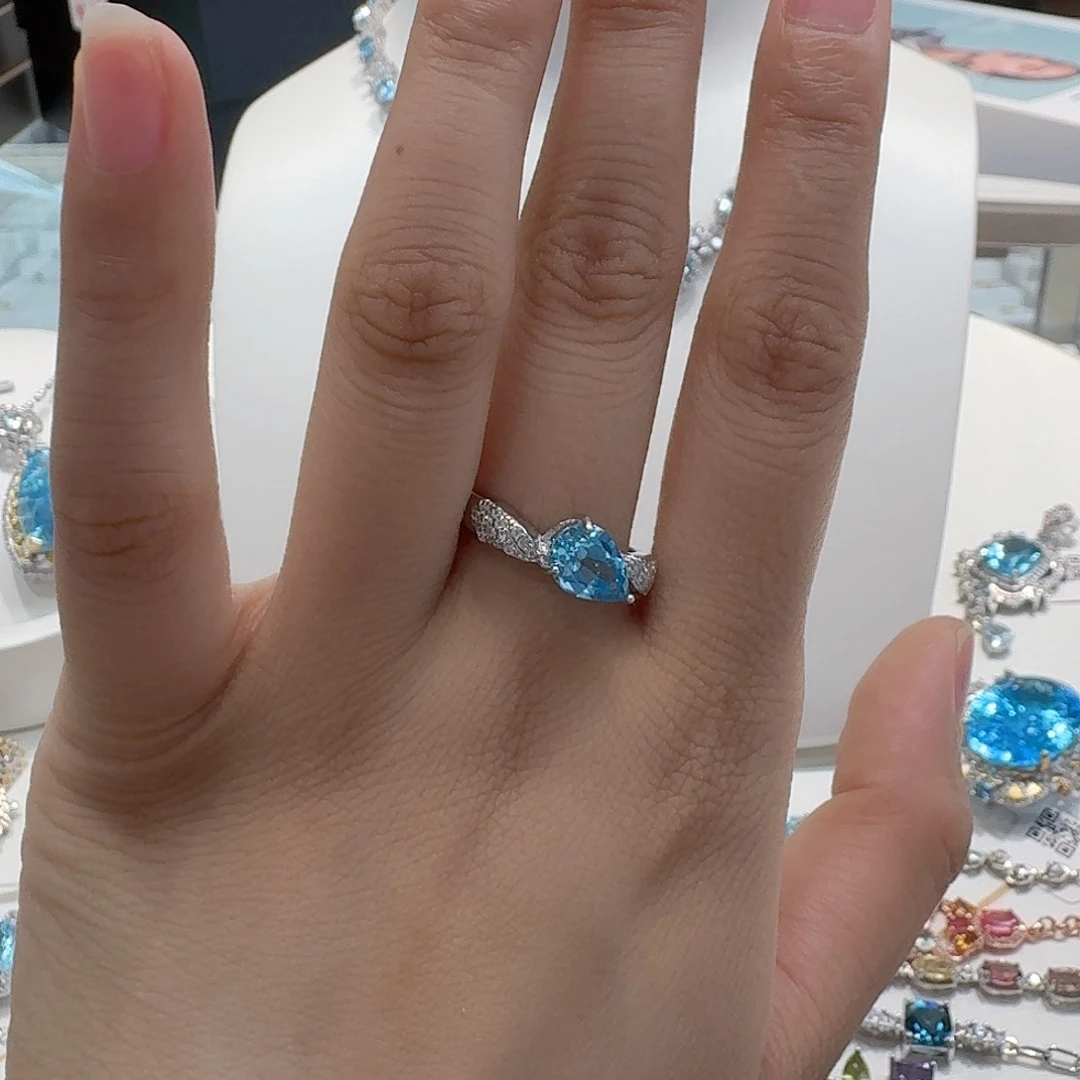 托帕石戒指银S925镶嵌—479