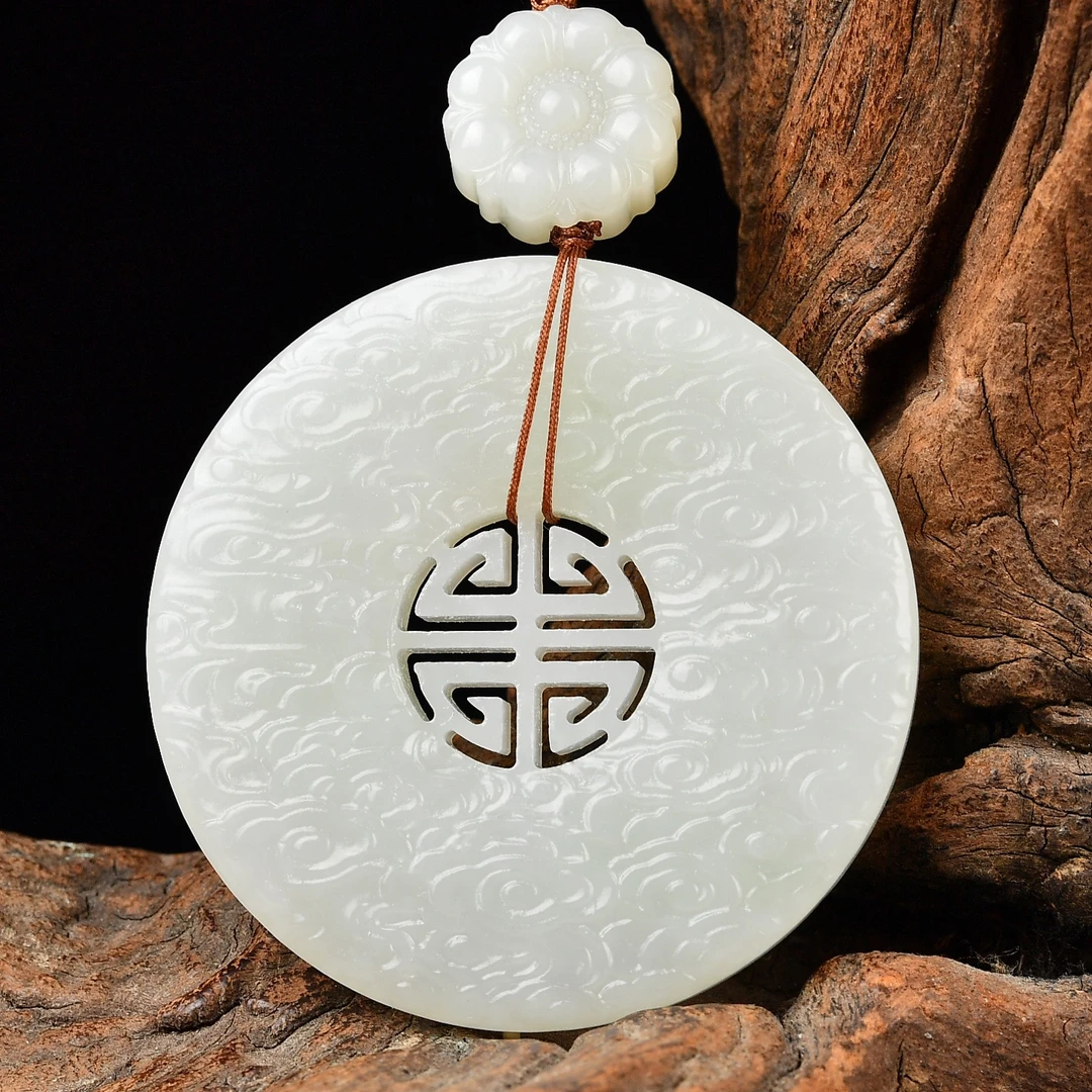 天然和田玉羊脂玉祥云平安扣吊坠