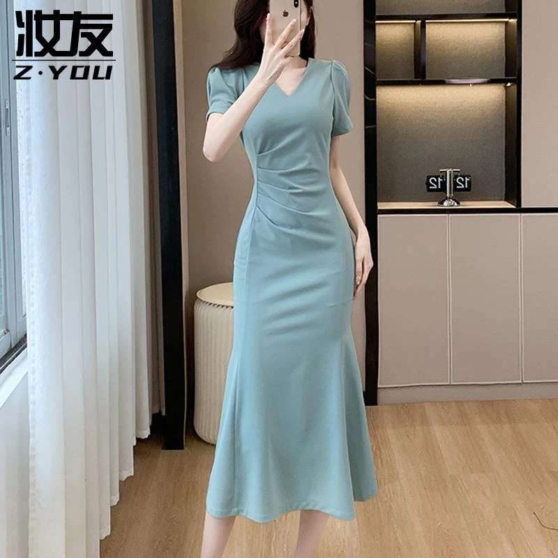 连衣裙女士夏装2025新款高级感轻奢收腰鱼尾裙夏季独特漂亮长裙子