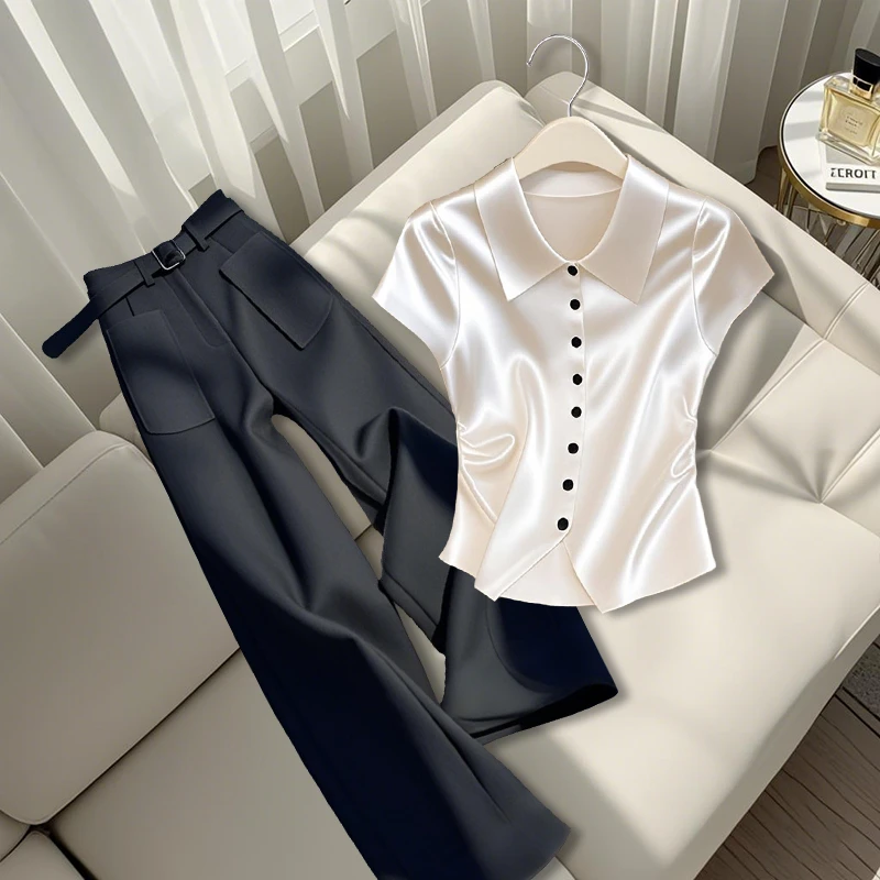 2025夏季新款洋气时尚时髦高级感气质百搭上衣宽松显瘦休闲直筒裤