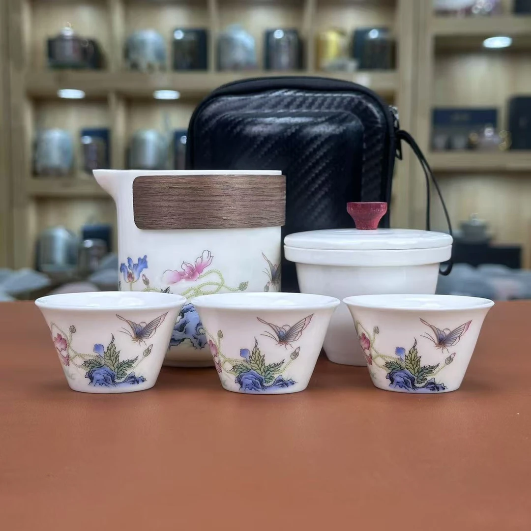 虞美人 蝶恋花 一壶三杯 白瓷陶瓷高档便携户外 C0630
