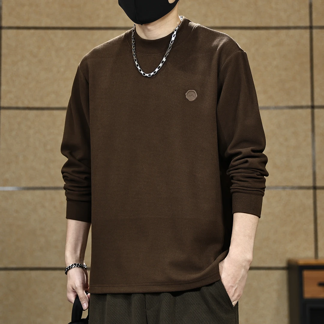 美式复古简约长袖t恤男士秋季新款宽松重磅绒感打底衫男T休闲卫衣