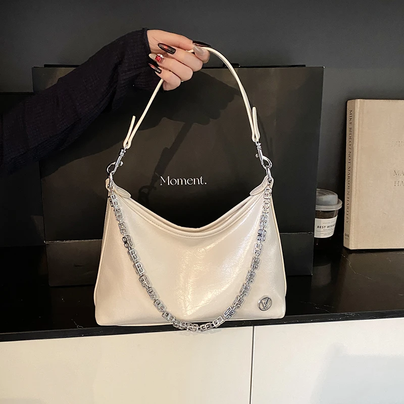 【朋克链条】轻奢洋气月牙包通勤大容量链条包手提单肩斜挎包包网红