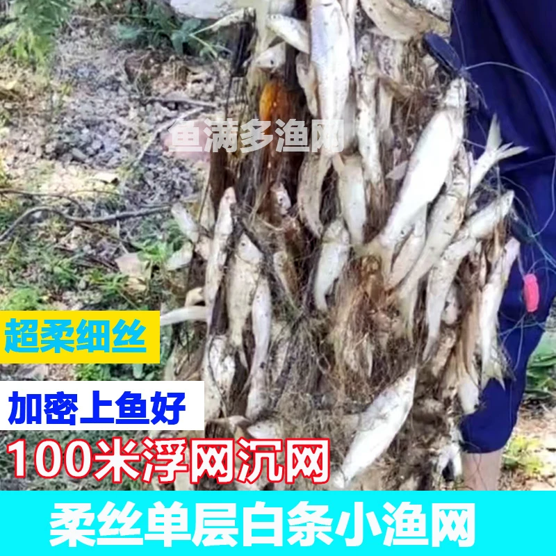 100米单层白条网浮网沉网6分7分8分9分鱼网小渔网丝网粘网1指半指