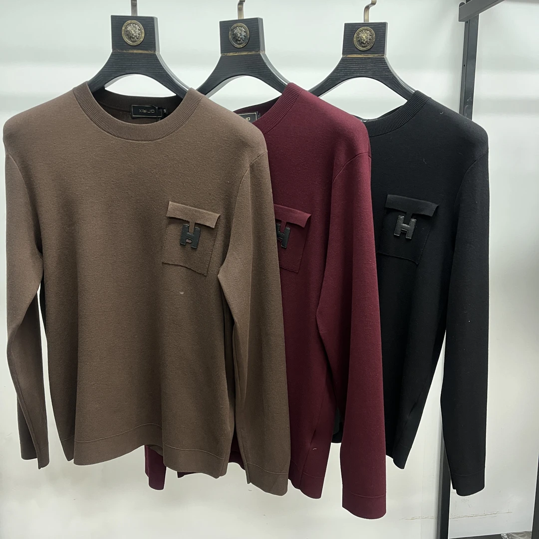 保暖秋冬时尚圆领长袖打底衫秋季男休闲常规款毛衣纯色-25097
