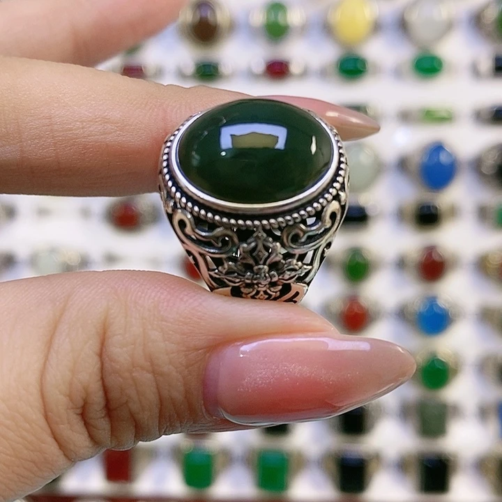 银S925镶嵌戒指和田玉安*