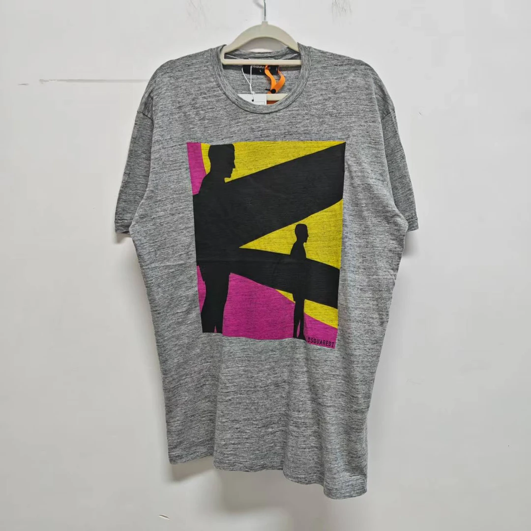 99新 YSL/圣罗兰 D2 灰色印花短袖 L码 42879 白菜