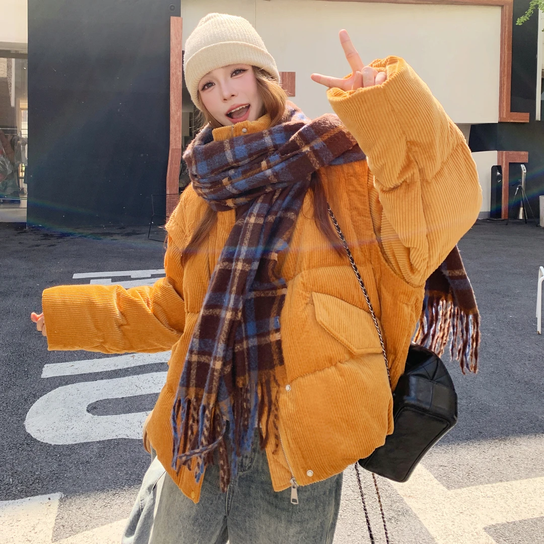 高级感南瓜色白鸭绒羽绒服女2025冬季新款小个子加厚面包服外套