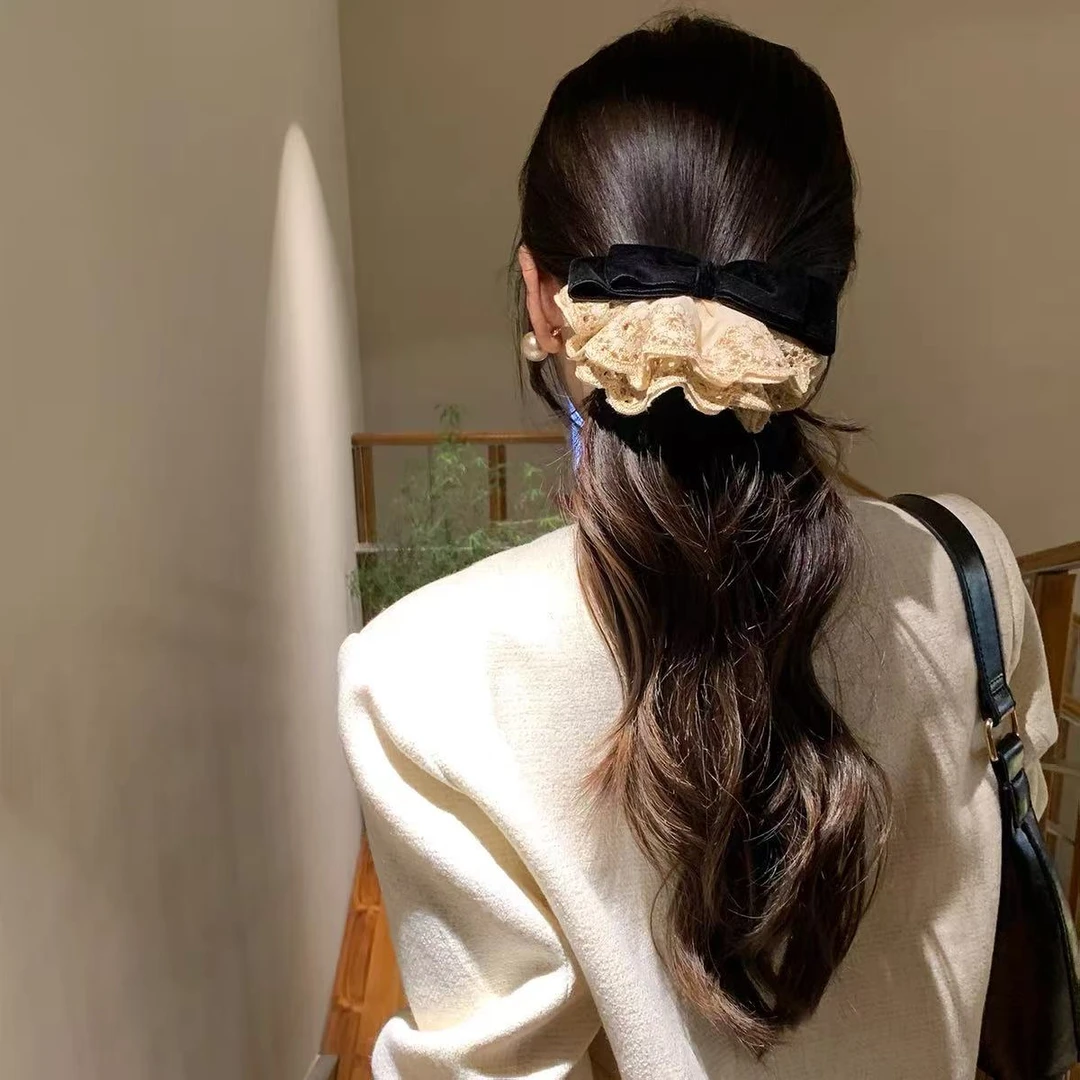 韩国原创双面植绒2025新款丝绒蝴蝶结发夹女后脑勺盘发弹簧夹子