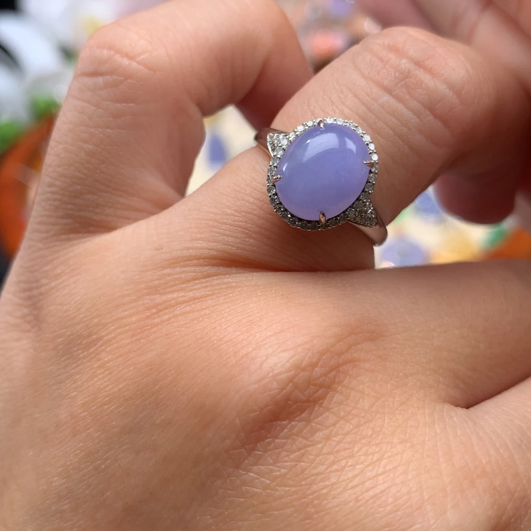 18K金镶嵌戒指翡翠紫罗兰蛋面戒指