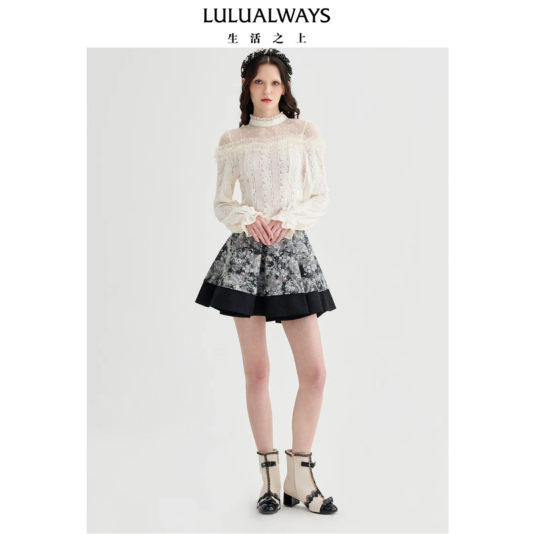 LULUALWAYS【商场同款】25春季新款优雅浪漫气质蕾丝拼接打底衫女