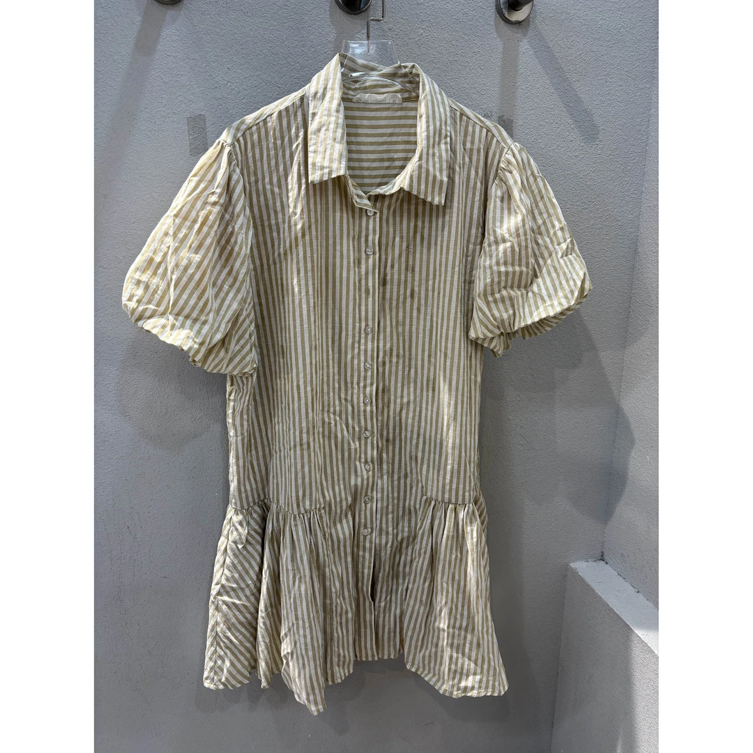 KIKI严选：7398-欧货南油夏季条纹娃娃领短袖减龄气质连衣裙