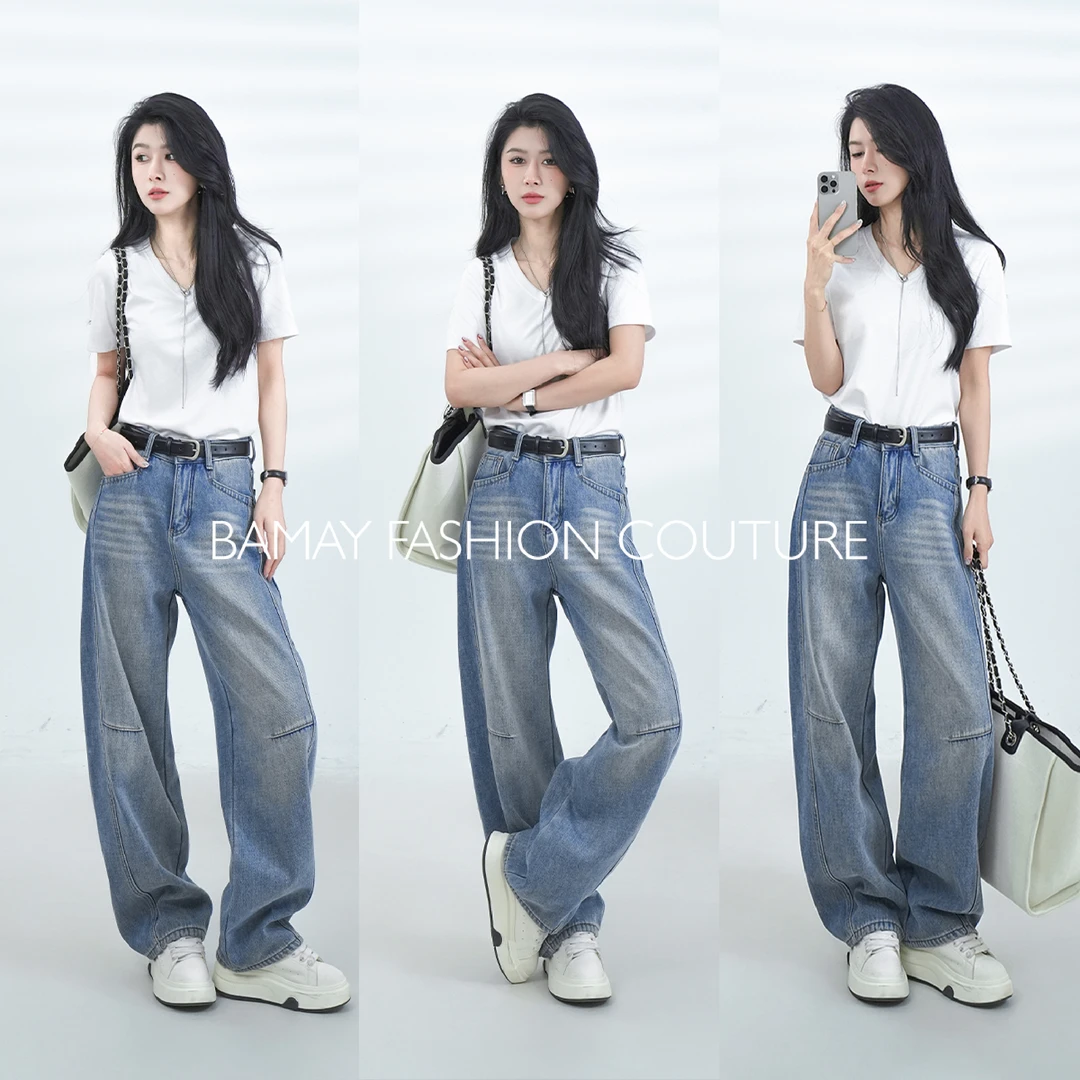 【BAMAY】2025春季新款纯棉复古水洗蓝色潮牌牛仔裤BM251PJ5Q