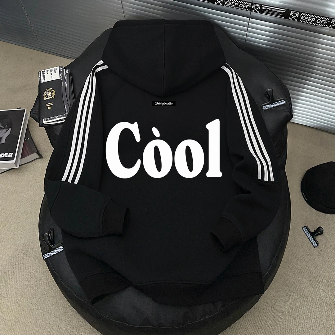 美式ins字母印花秋冬季三条杠连帽开衫拉链男女卫衣情侣休闲外套